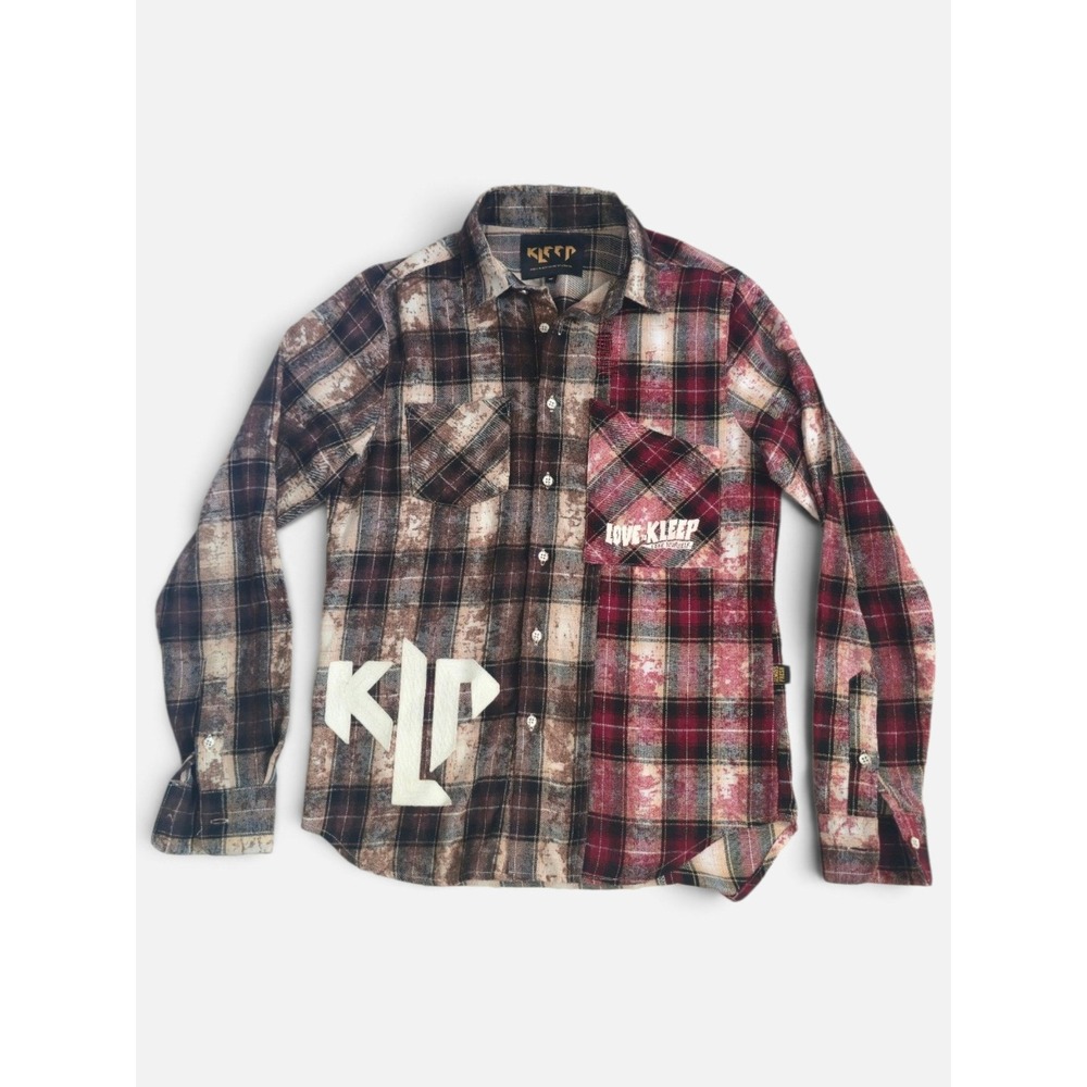 Kleep Men's Plaid Two Toned Premium Flannel Button Down Shirt Grunge Streetwear